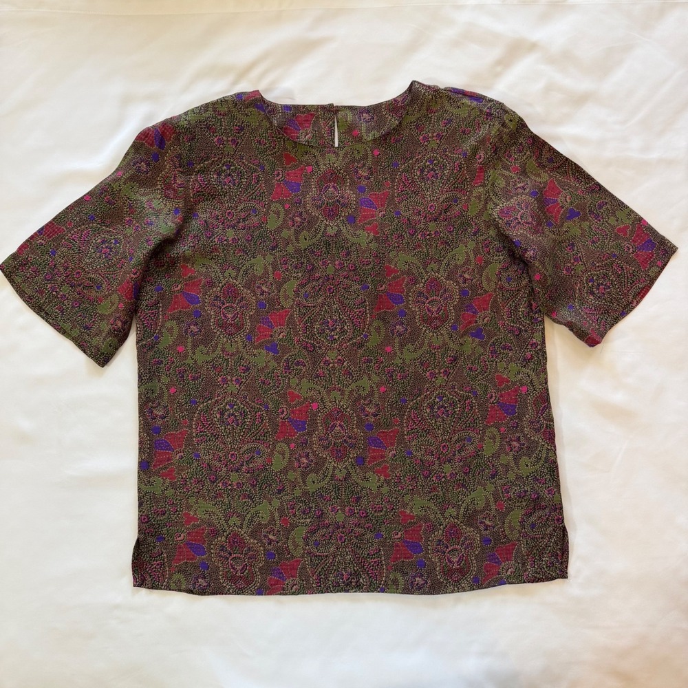 Silk Blouse Pebbled Floral Vintage Anne Klein II Size 8 Whimsigoth Dark Academia